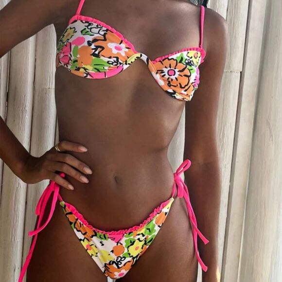 Princess Polly Zari Bikini Set Orange Multi Floral - Picture 1 of 6